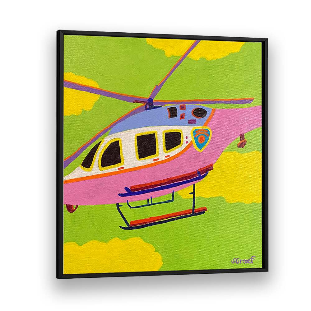 helicopter landscape art prints in Black Plain Frame
