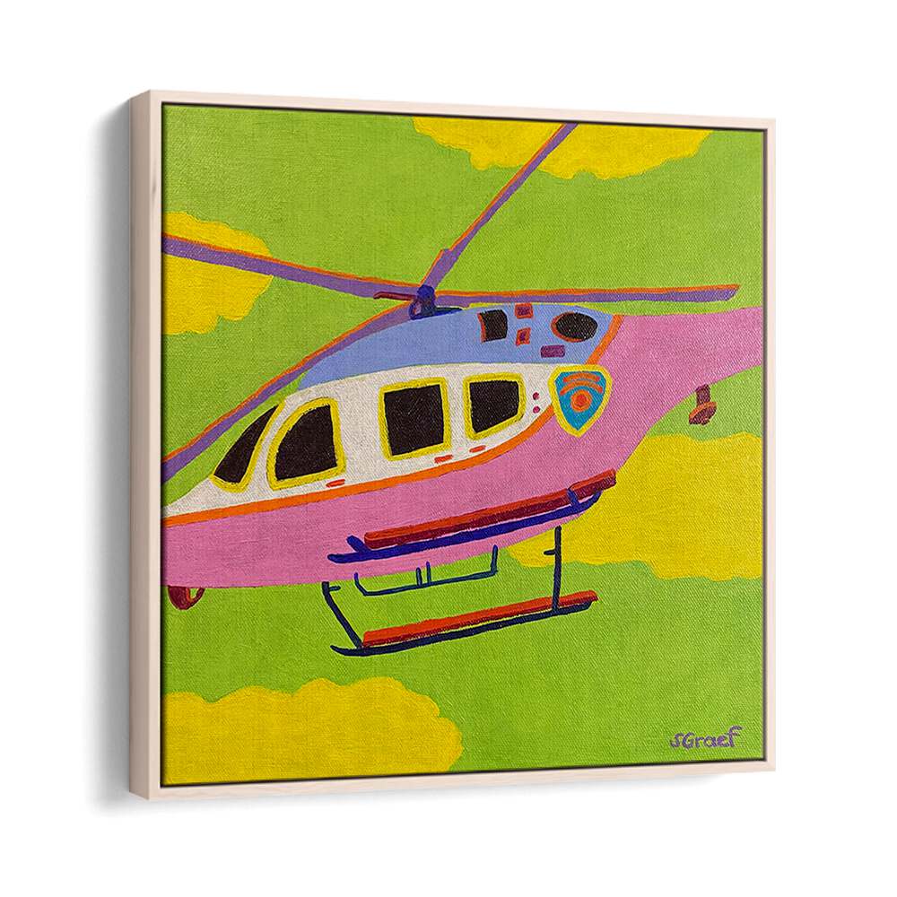helicopter landscape art prints in Oak Wood Floater Frame