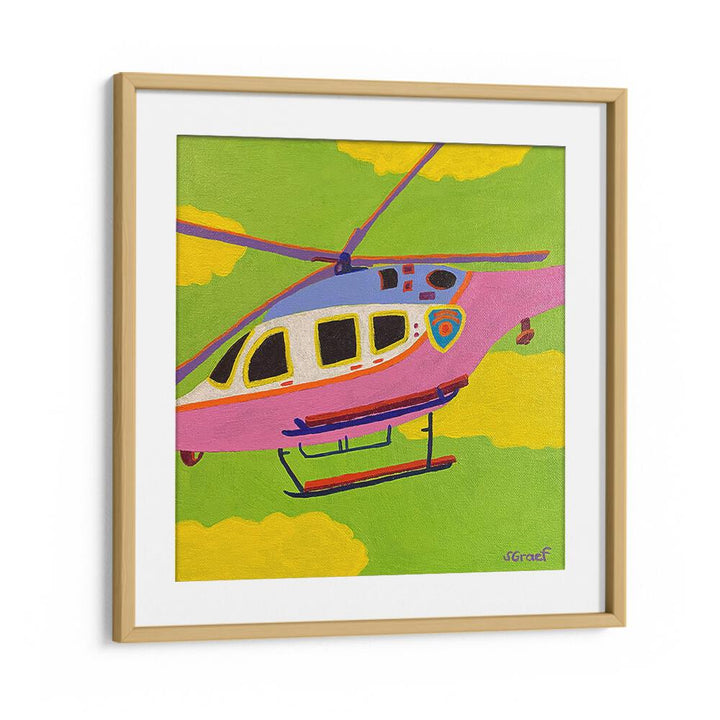 helicopter landscape art prints in Oak Wood Frame With Mount