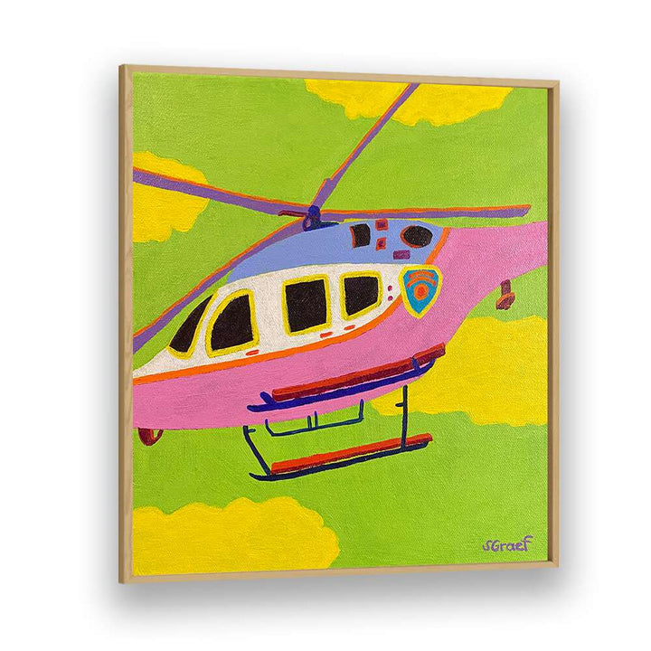 helicopter landscape art prints in Oak Wood Plain Frame