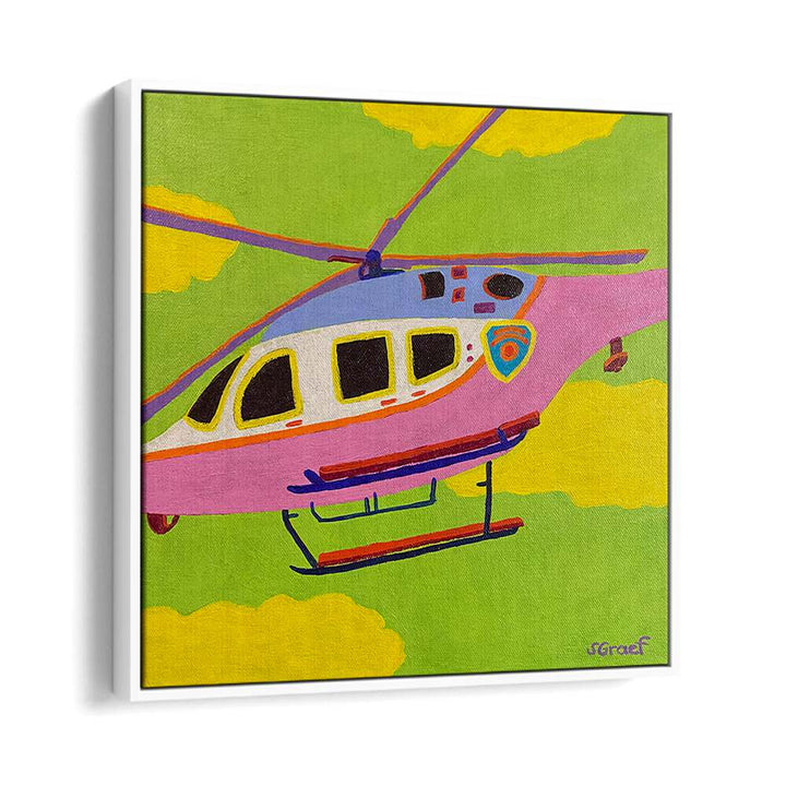 helicopter landscape art prints in White Floater Frame