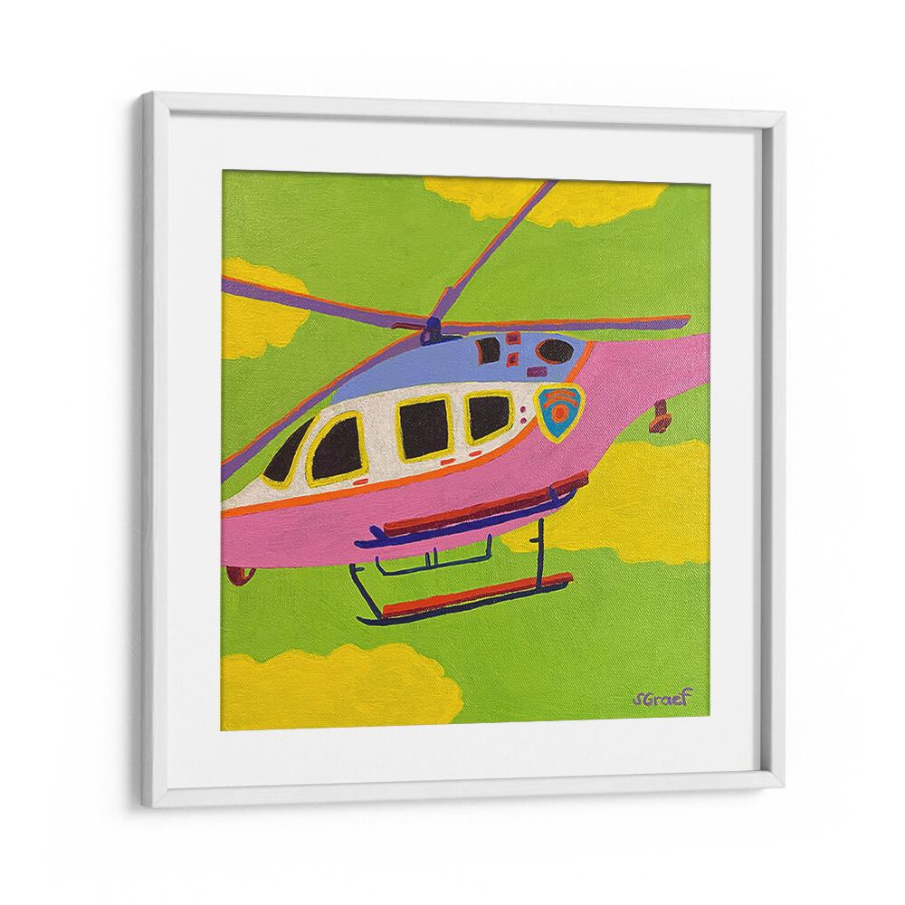 helicopter landscape art prints in White Frame With Mount