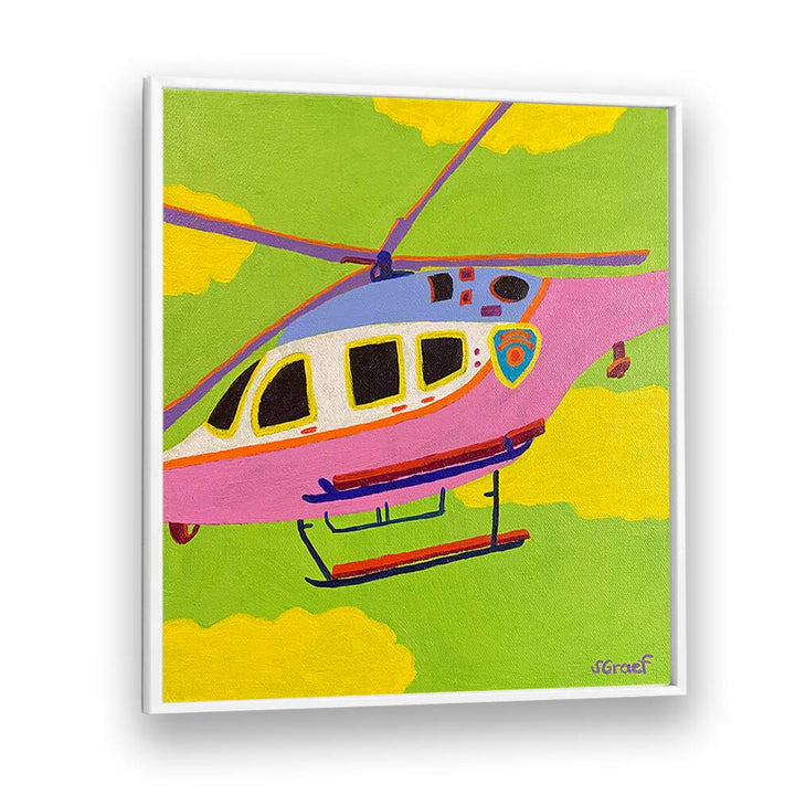 helicopter landscape art prints in White Plain Frame