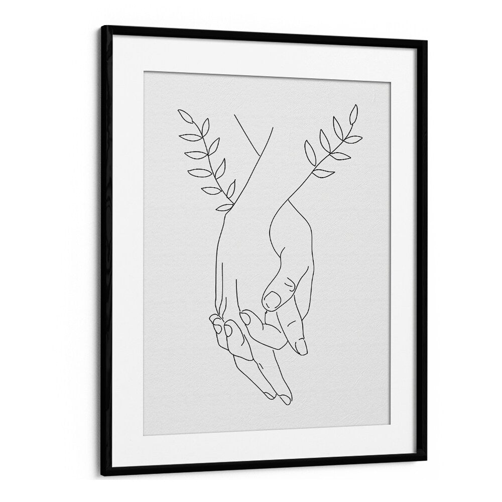 holding hands by petra lidze line art printings line art prints in Black Frame With Mount