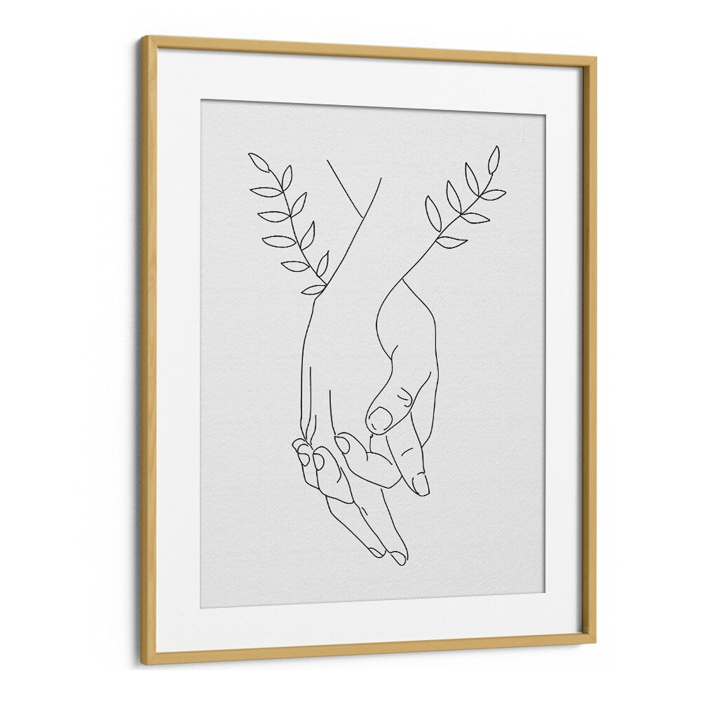 holding hands by petra lidze line art printings line art prints in Oak Wood Frame With Mount