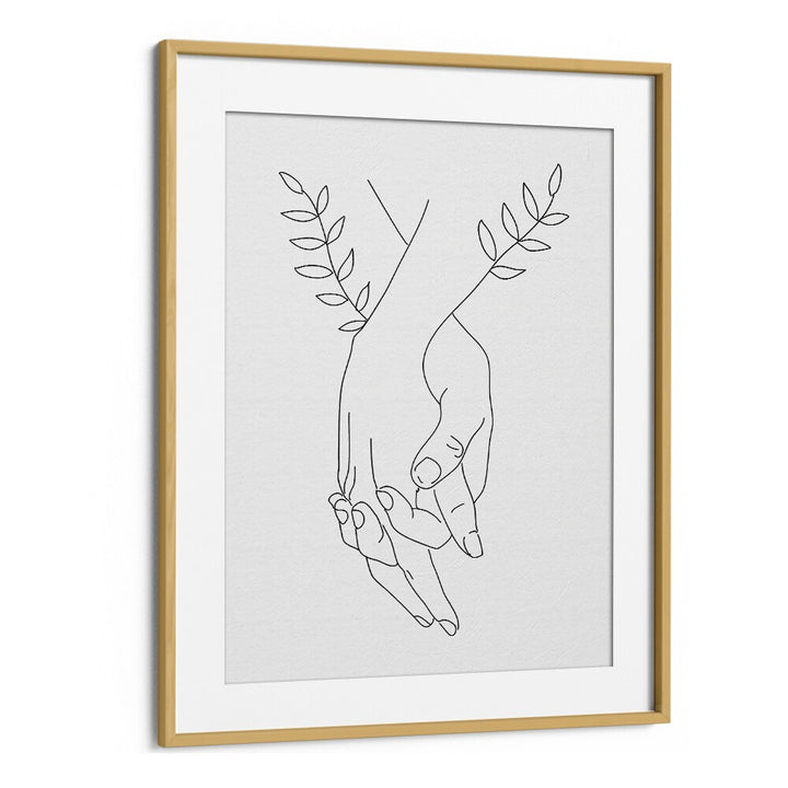 holding hands by petra lidze line art printings line art prints in Oak Wood Frame With Mount