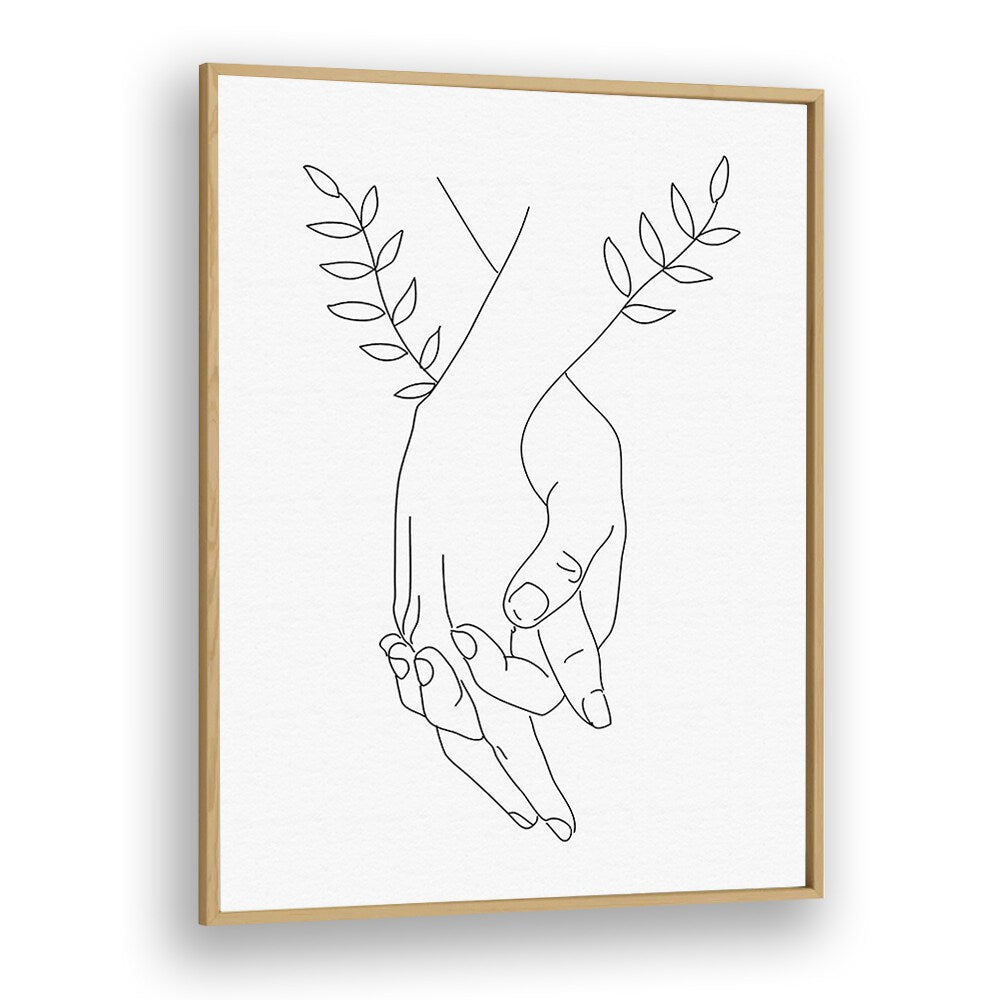 holding hands by petra lidze line art printings line art prints in Oak Wood Plain Frame