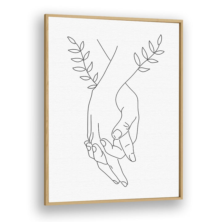 holding hands by petra lidze line art printings line art prints in Oak Wood Plain Frame