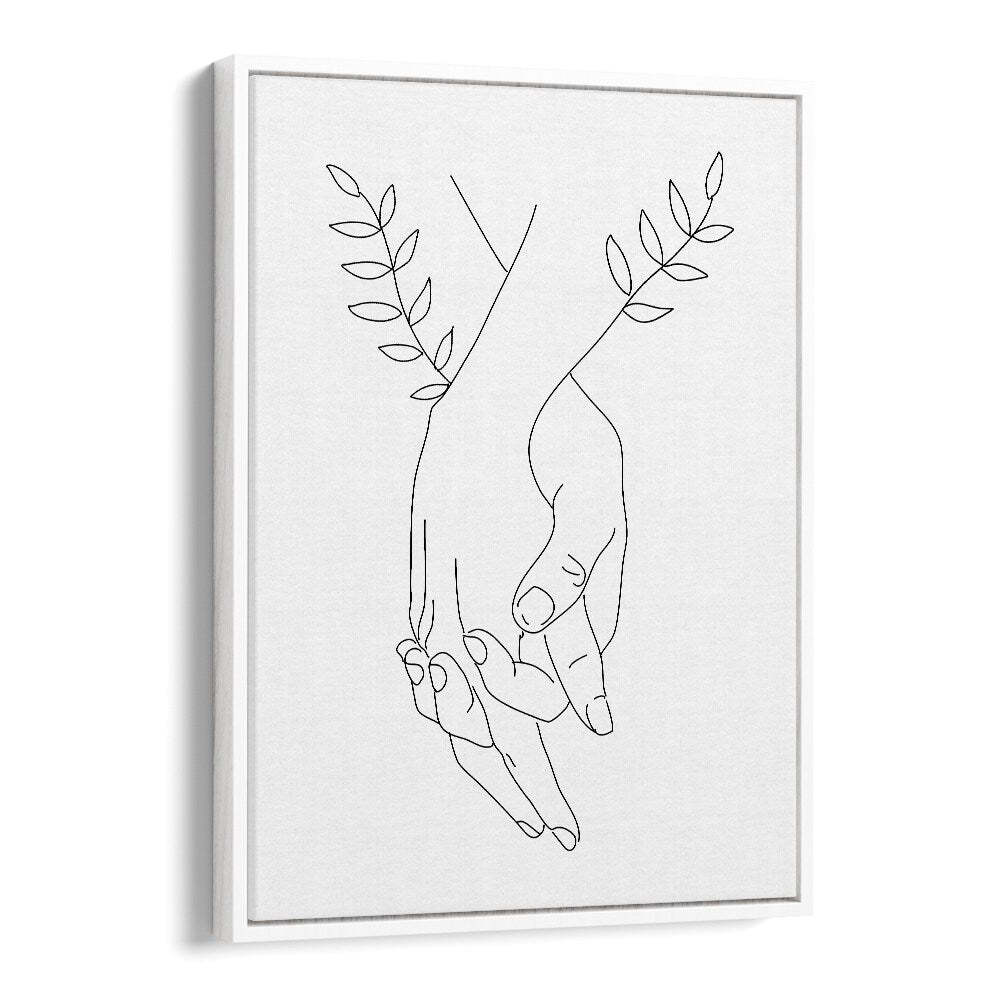 kitchen painting - HOLDING holding hands by petra lidze line art printings line art prints in White Floater Frame