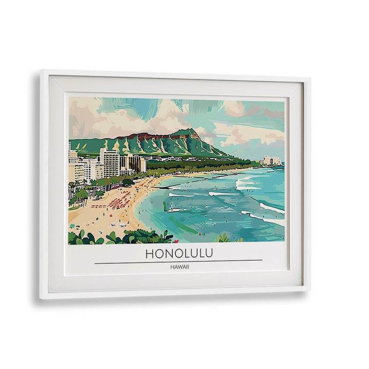 honolulu city-hawaii travel posters in White Frame With Mount