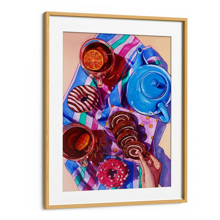 hot tea and hot pink kitchen posters in Oak Wood Frame With Mount