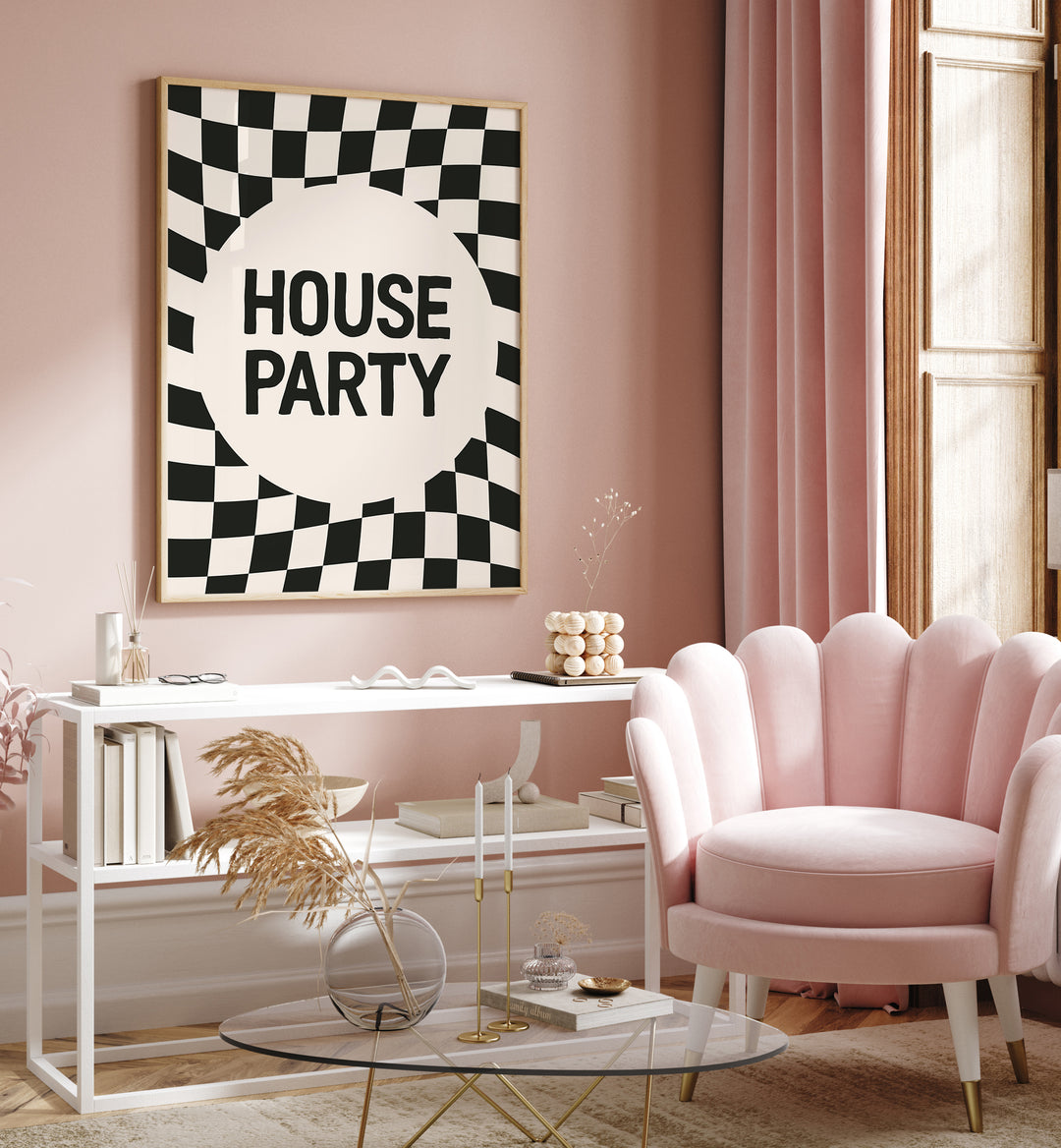 house party by frankie kerr-dineen geometric paintings Artwork II placed on a wall