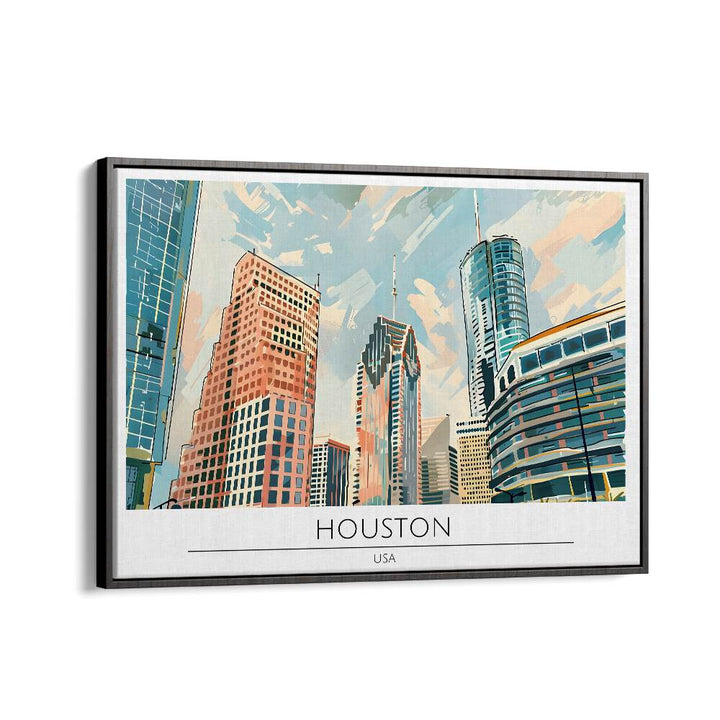 houston city-usa travel posters in Black Floater Frame