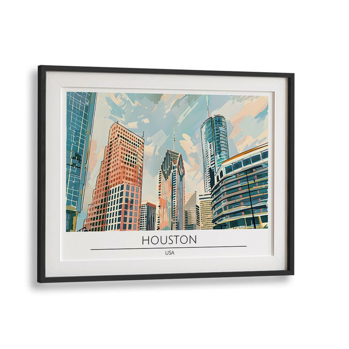 houston city-usa travel posters in Black Frame With Mount