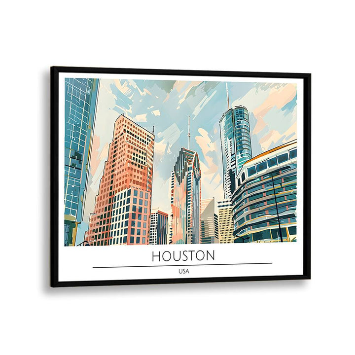 houston city-usa travel posters in Black Plain Frame