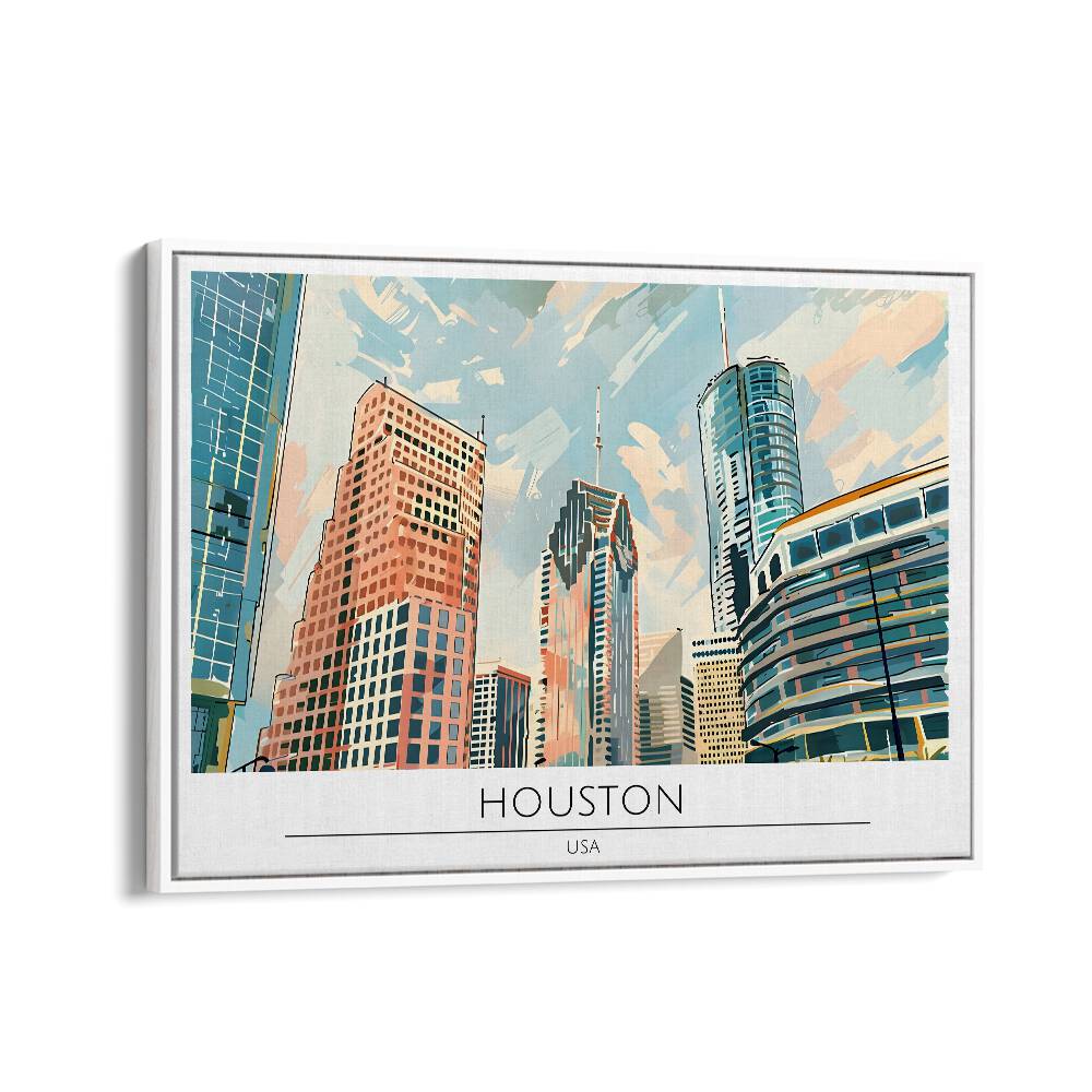 houston city-usa travel posters in White Floater Frame