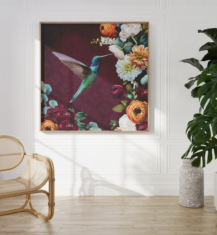 hummingbird a flowers by sue skellern wildlife posters wildlife paintings Artwork I placed on a wall