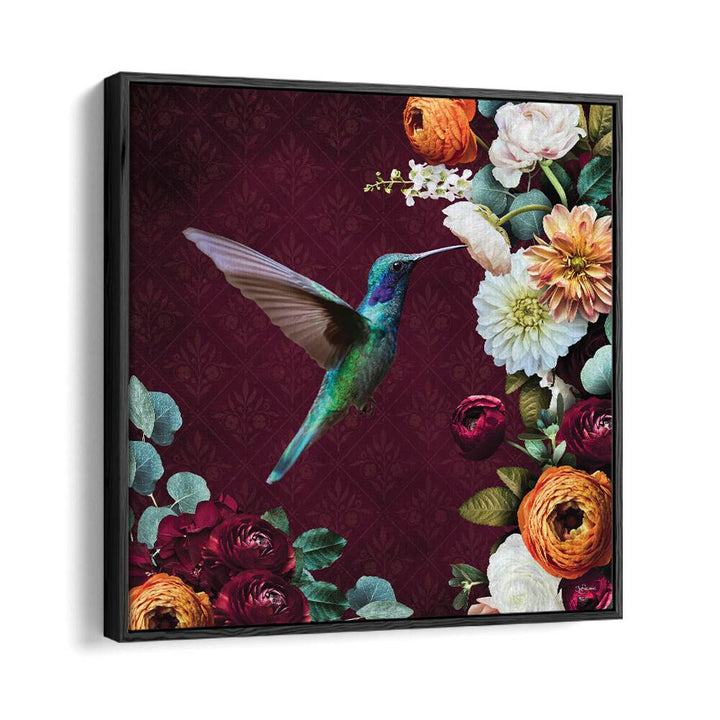 hummingbird a flowers by sue skellern wildlife posters wildlife paintings in Black Floater Frame