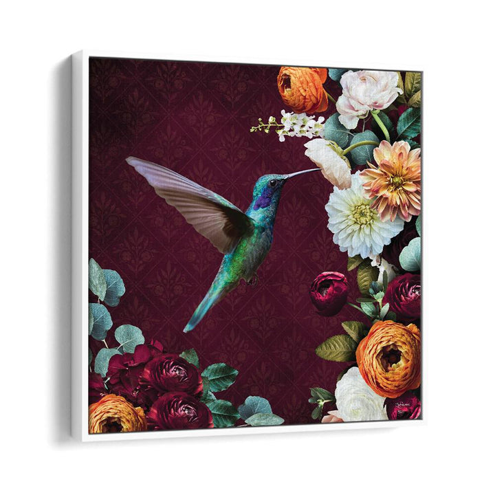 hummingbird a flowers by sue skellern wildlife posters wildlife paintings in White Floater Frame