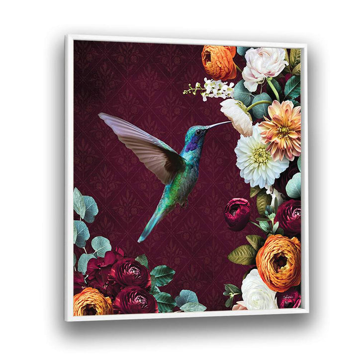 hummingbird a flowers by sue skellern wildlife posters wildlife paintings in White Plain Frame