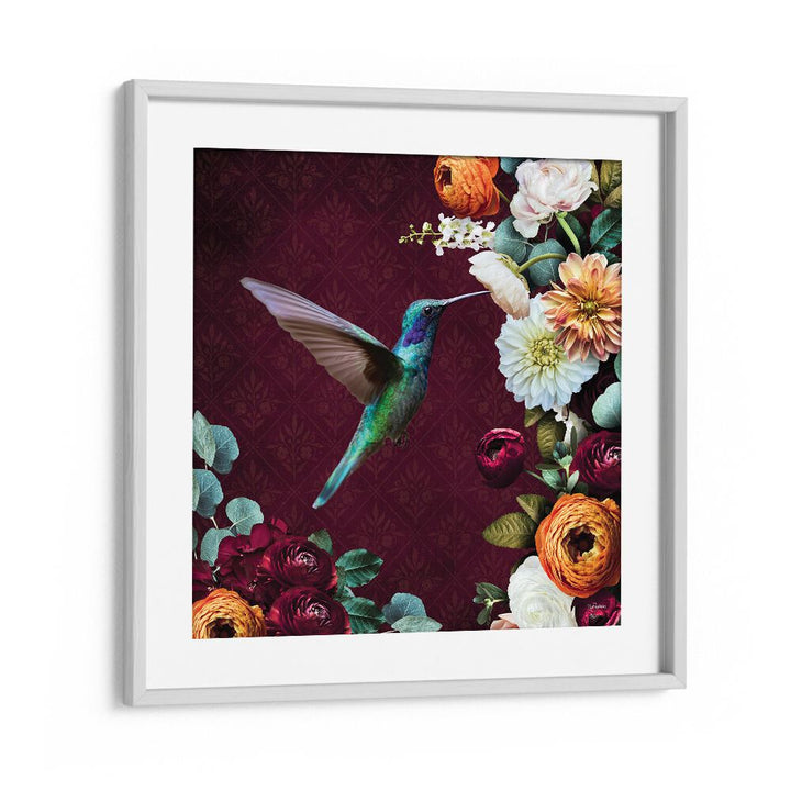 hummingbird a flowersby sue skellern wildlife posters wildlife paintings in White Frame With Mount