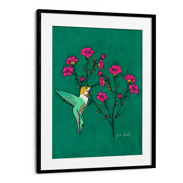 hummingbird wildlife paintings in Black Frame With Mount