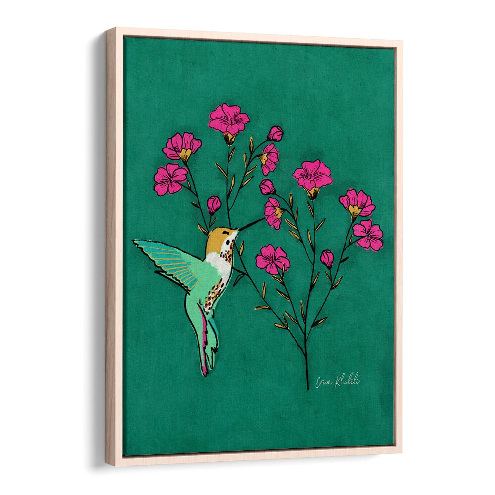 hummingbird wildlife paintings in Oak Wood Floater Frame