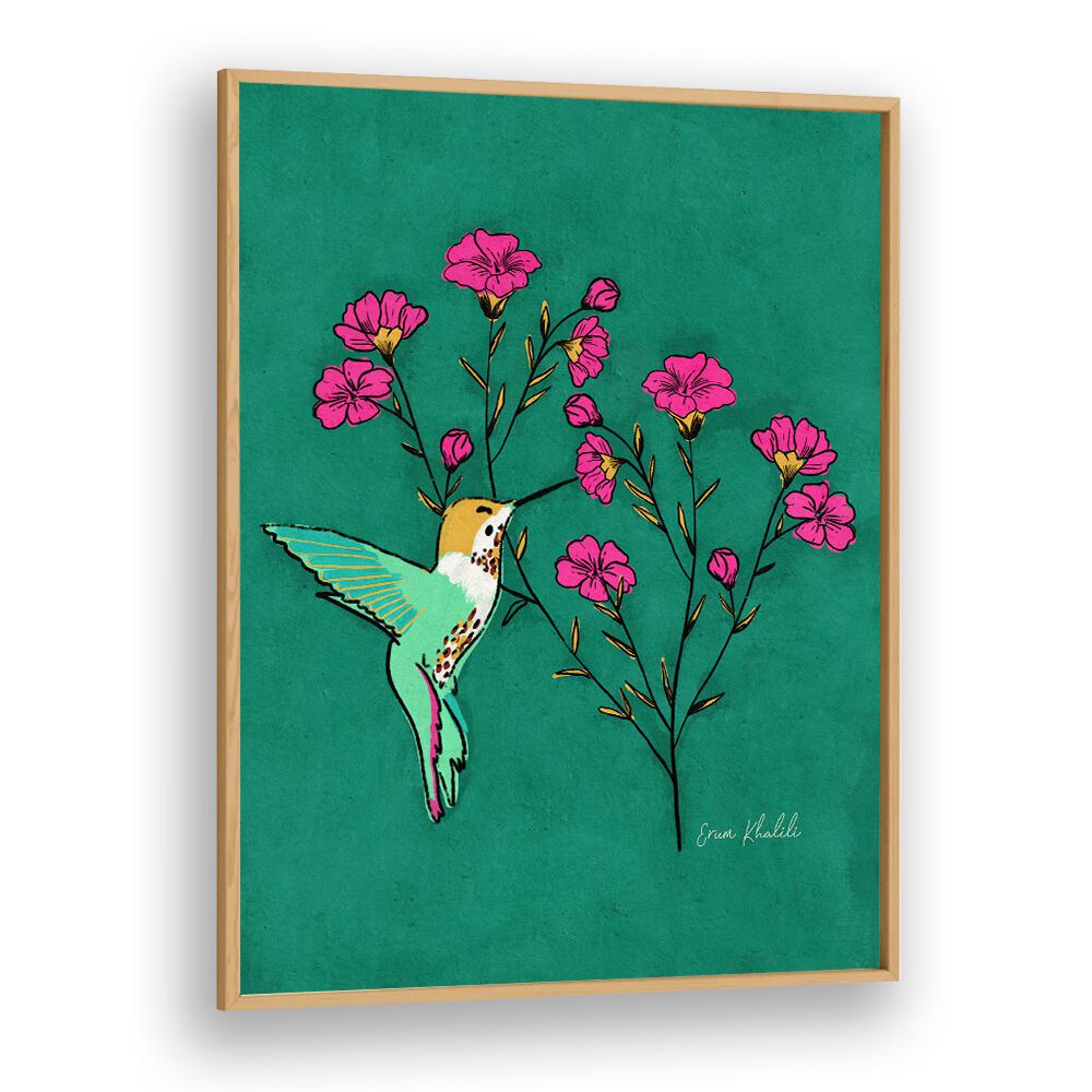 hummingbird wildlife paintings in Oak Wood Plain Frame