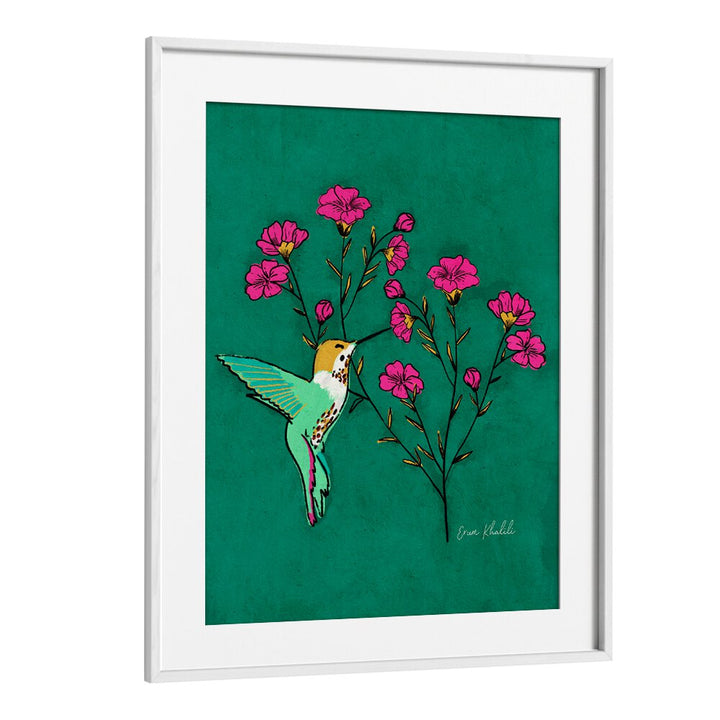 hummingbirdwildlife paintings in White Frame With Mount