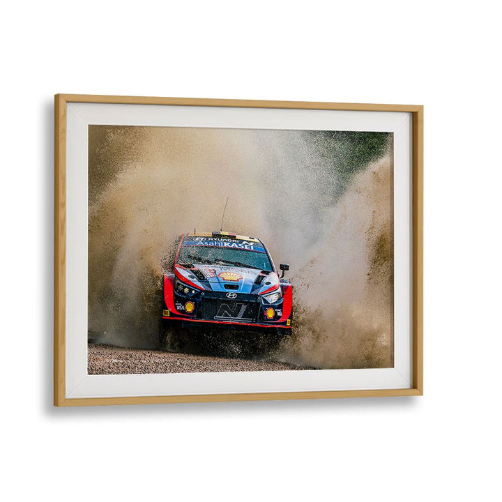 hyundai wrc rally car car poster in Oak Wood Frame With Mount