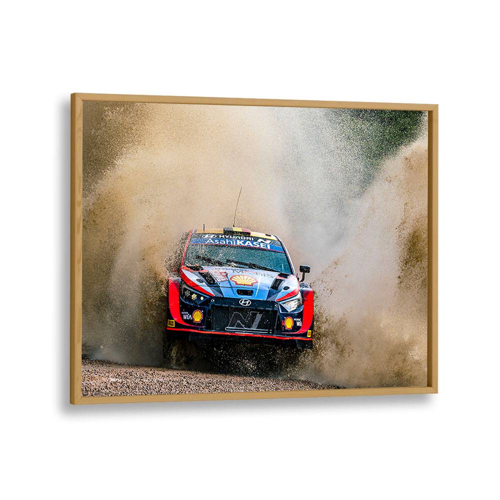 hyundai wrc rally car car poster in Oak Wood Plain Frame