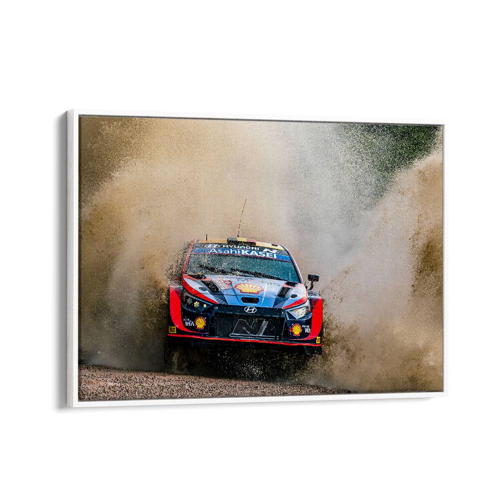 hyundai wrc rally car car poster in White Floater Frame