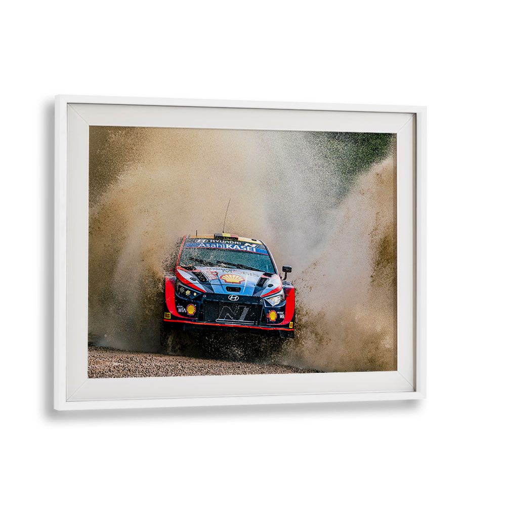 hyundai wrc rally car car poster in White Frame With Mount