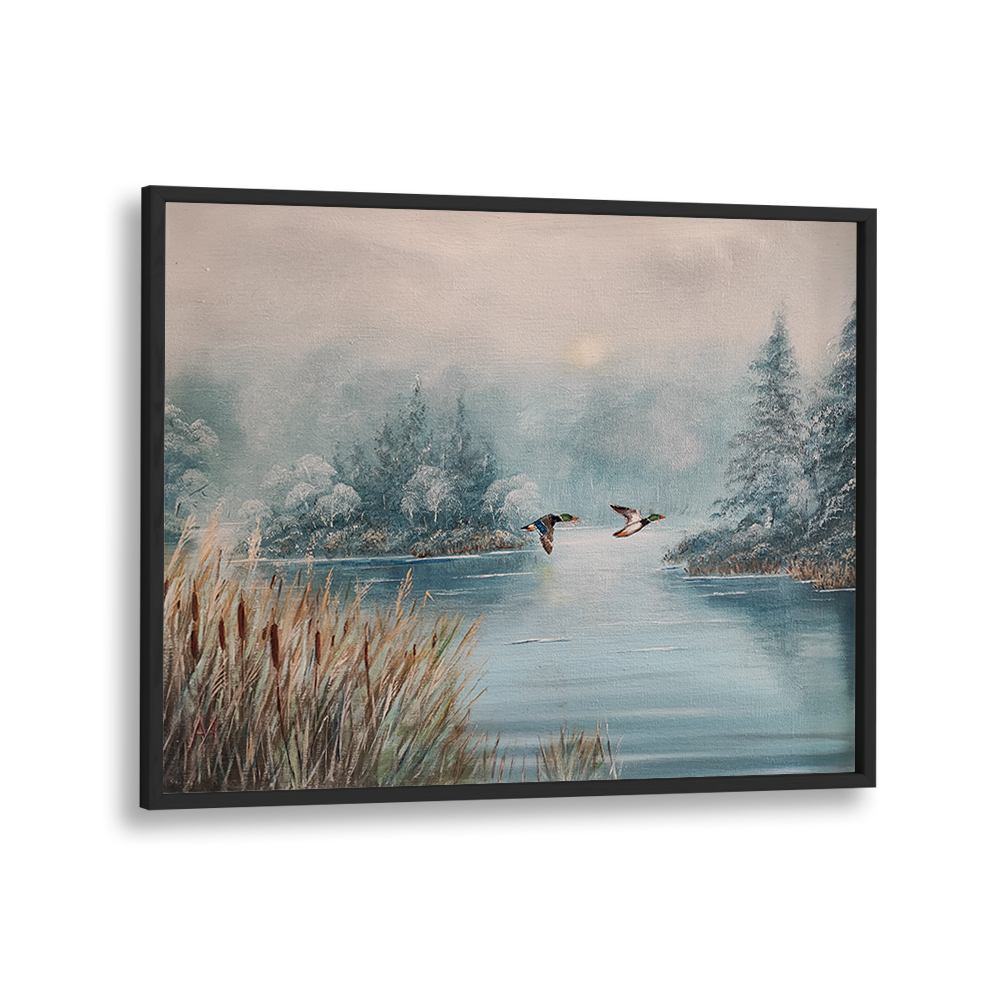 DUCKS OVER WINTER LAKE