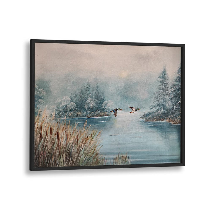 DUCKS OVER WINTER LAKE