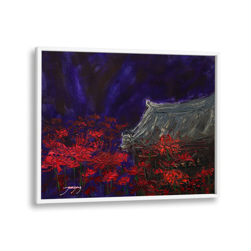 TEMPLE UNDER RED BLOOMS