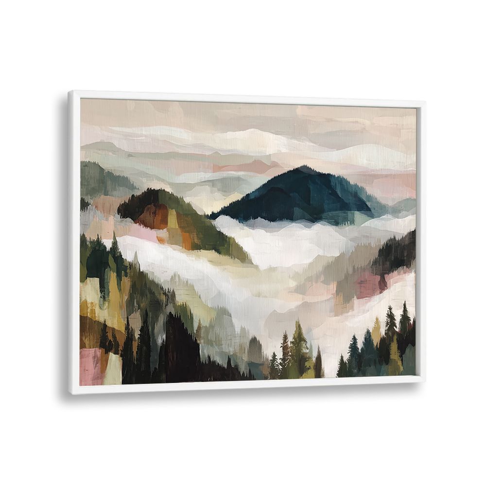 LAYERED MOUNTAIN VALLEY WITH PINE TREES