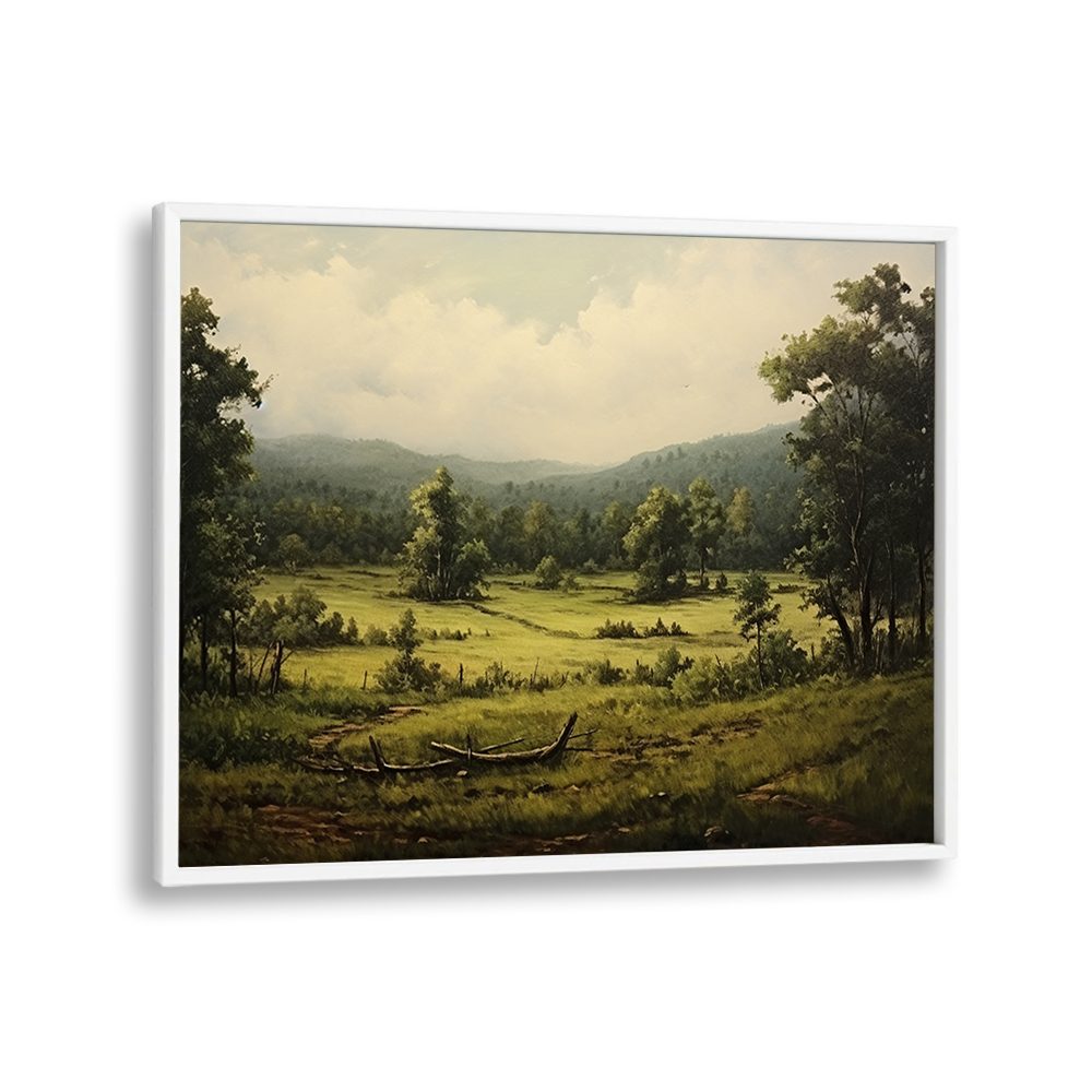 VINTAGE GREEN LANDSCAPE PAINTING , VINTAGE LANDSCAPE