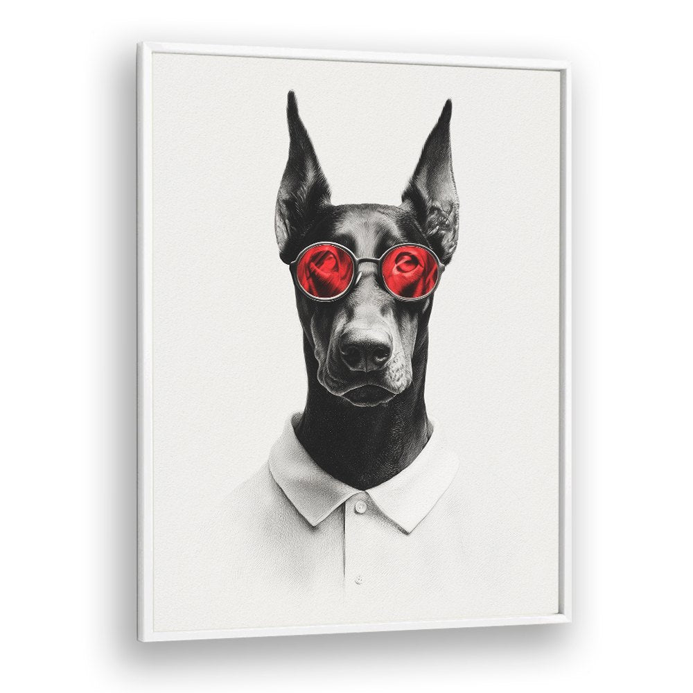 DAPPER DOBERMAN WITH RED GLASSES