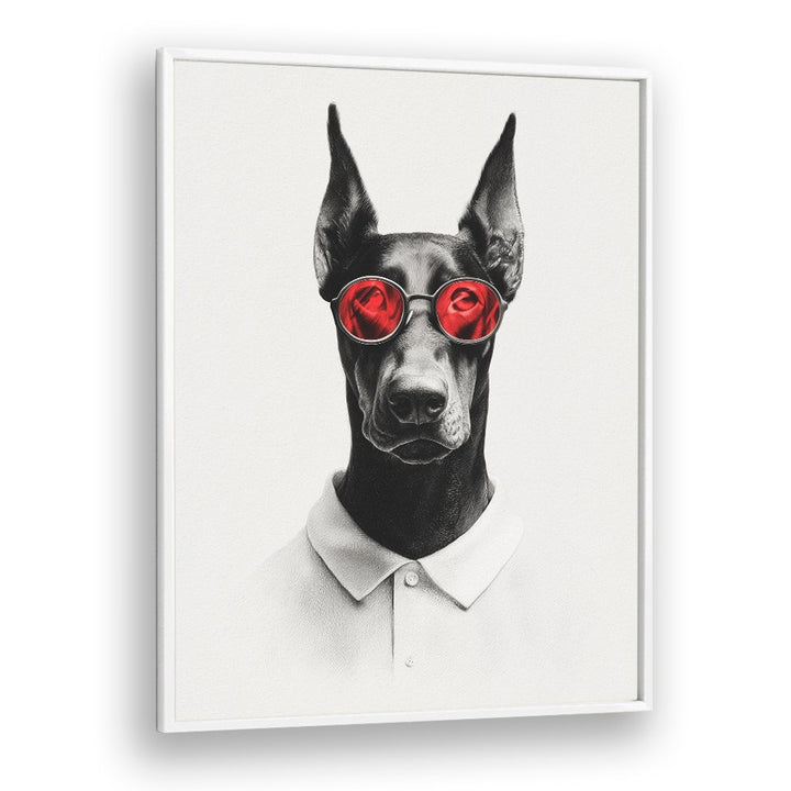 DAPPER DOBERMAN WITH RED GLASSES