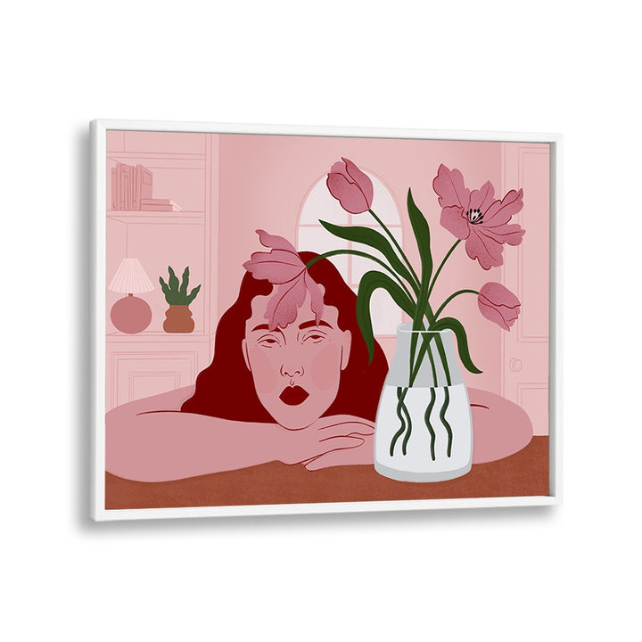 PENSIVE WOMAN AND TULIPS