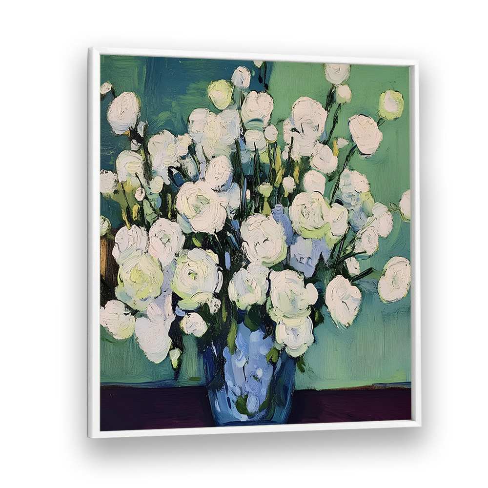 WHITE BLOOMS BLUE VASE