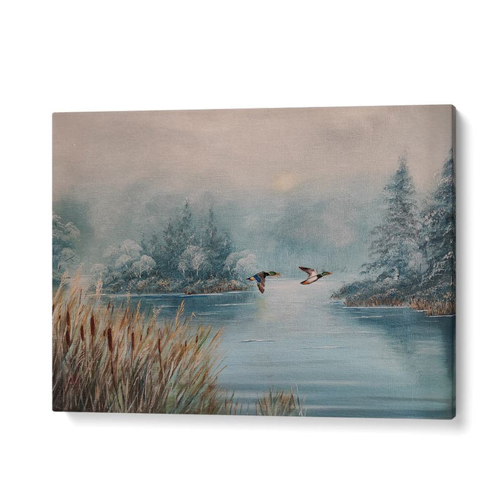 DUCKS OVER WINTER LAKE