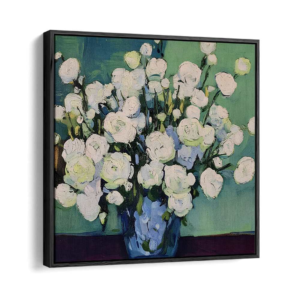 WHITE BLOOMS BLUE VASE