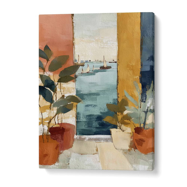 MEDITERRANEAN WINDOW WITH SAILBOATS
