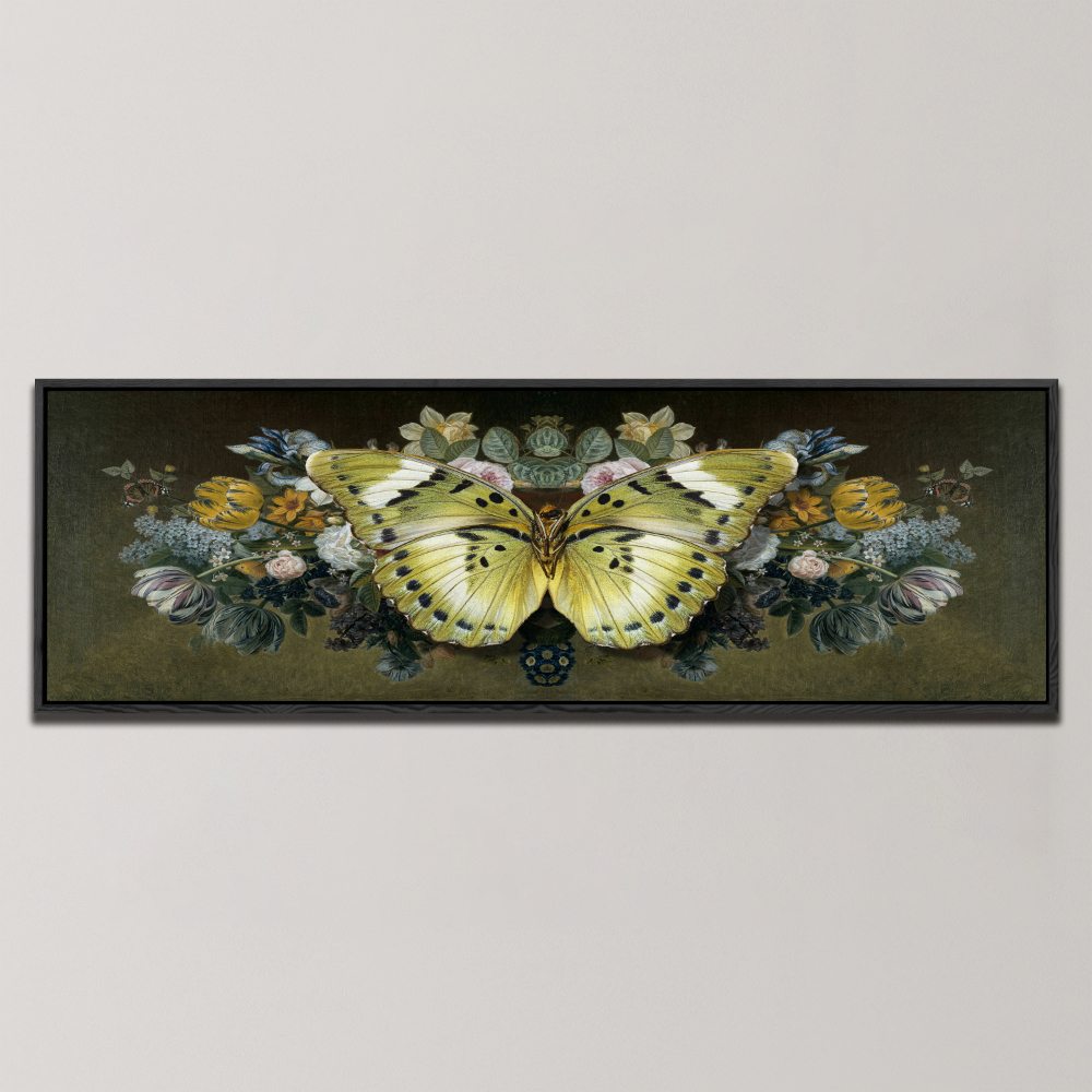YELLOW BUTTERFLY FLORAL SYMMETRY , PANORAMIC ART