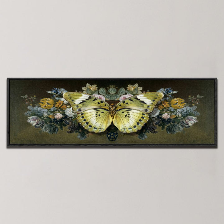 YELLOW BUTTERFLY FLORAL SYMMETRY , PANORAMIC ART