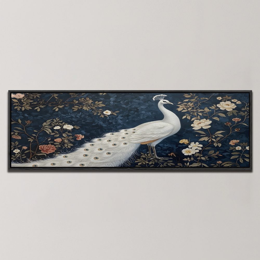 ELEGANT WHITE PEACOCK GARDEN  , PANORAMIC ART