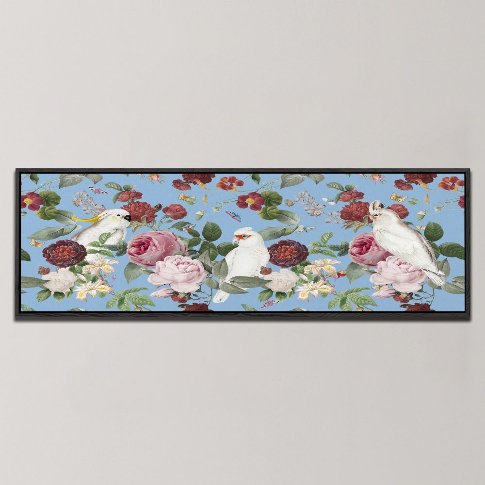 BLUE BOTANICAL COCKATOOS, PANORAMIC ART