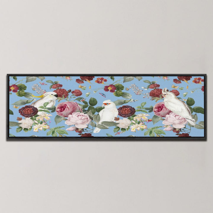 BLUE BOTANICAL COCKATOOS, PANORAMIC ART